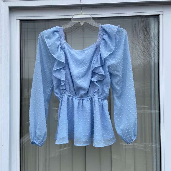 Women's Blue Ruffled Top - Picture 4 of 11